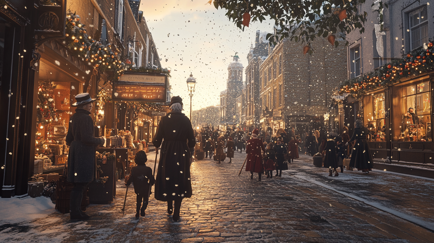 A Festive Christmas Scene on a London Street