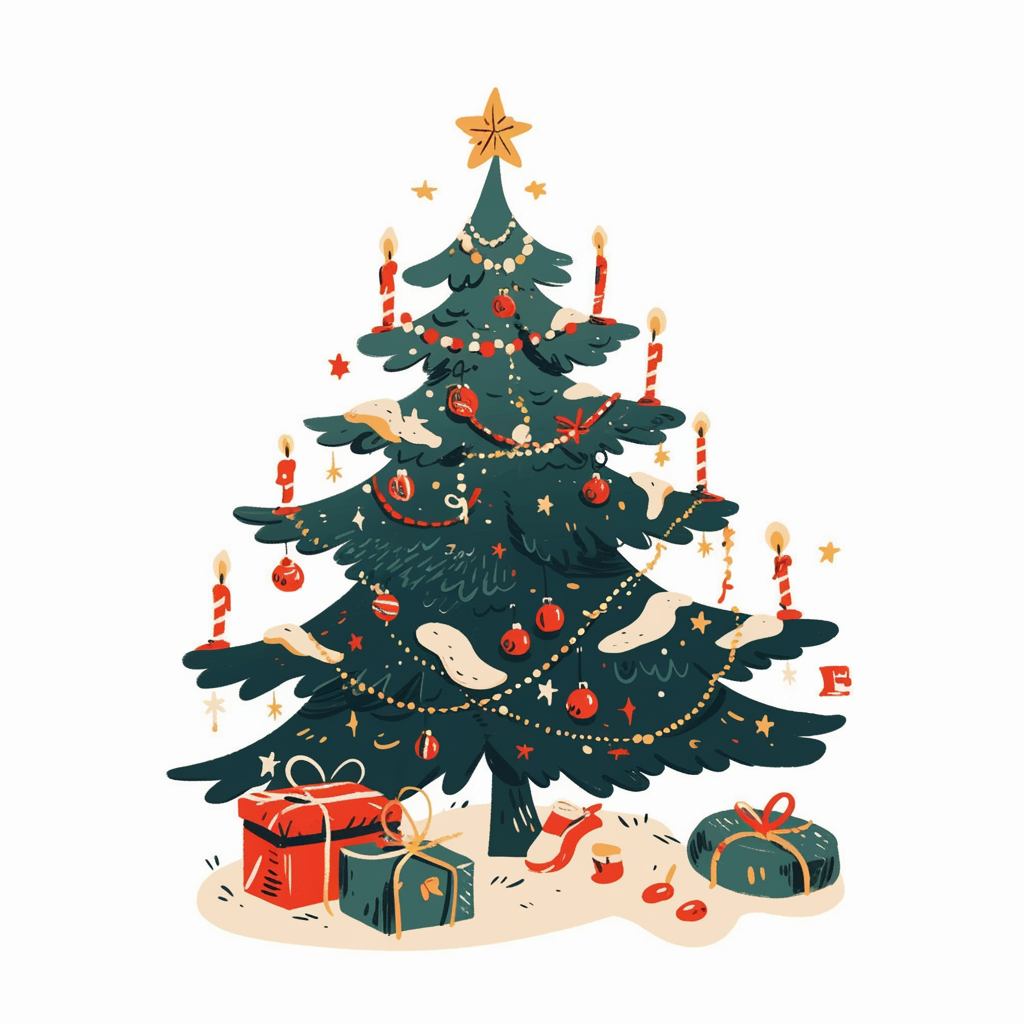 A Festive Christmas Tree with Gifts and Decorations