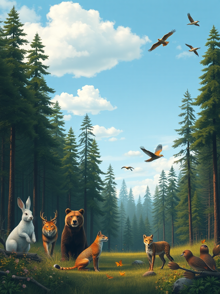 A Forest with Animals and Clear Sky View