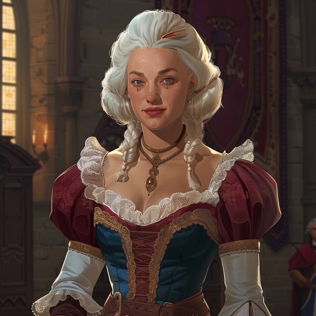 A French noble woman in 1700s attire.