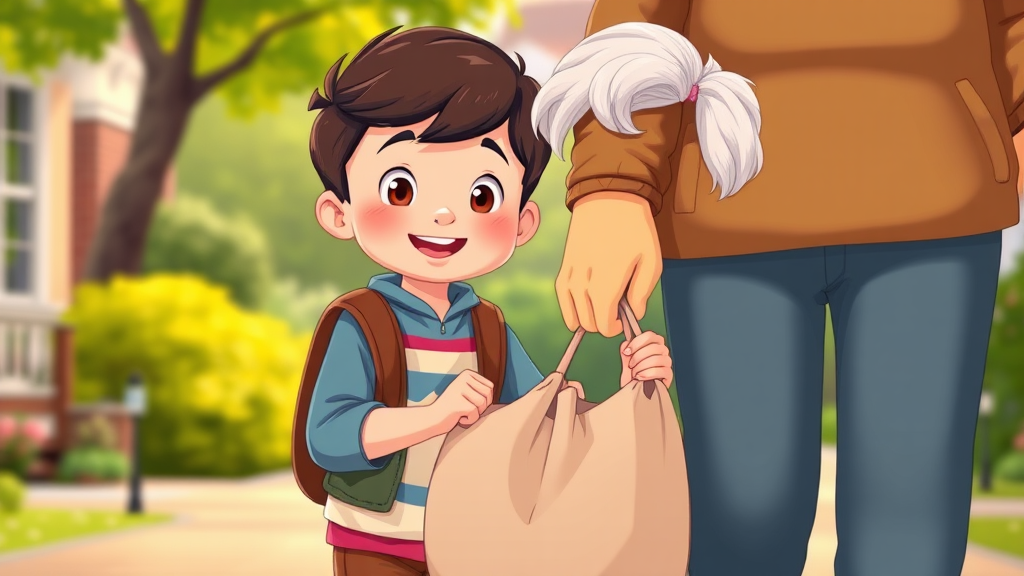 A Friendly Child Helping Elderly Person in Neighborhood.