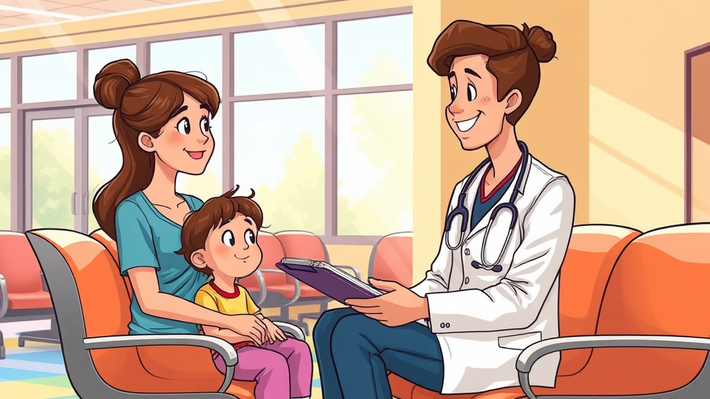 A Friendly Doctor Talks with Mom and Child