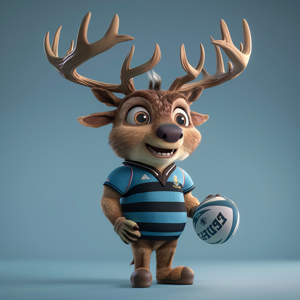 A Friendly Stag in Rugby Shirt Holding Ball