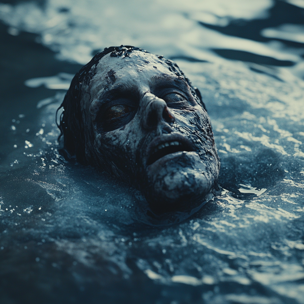 A Frozen Zombie Under Frozen Lake in Winter