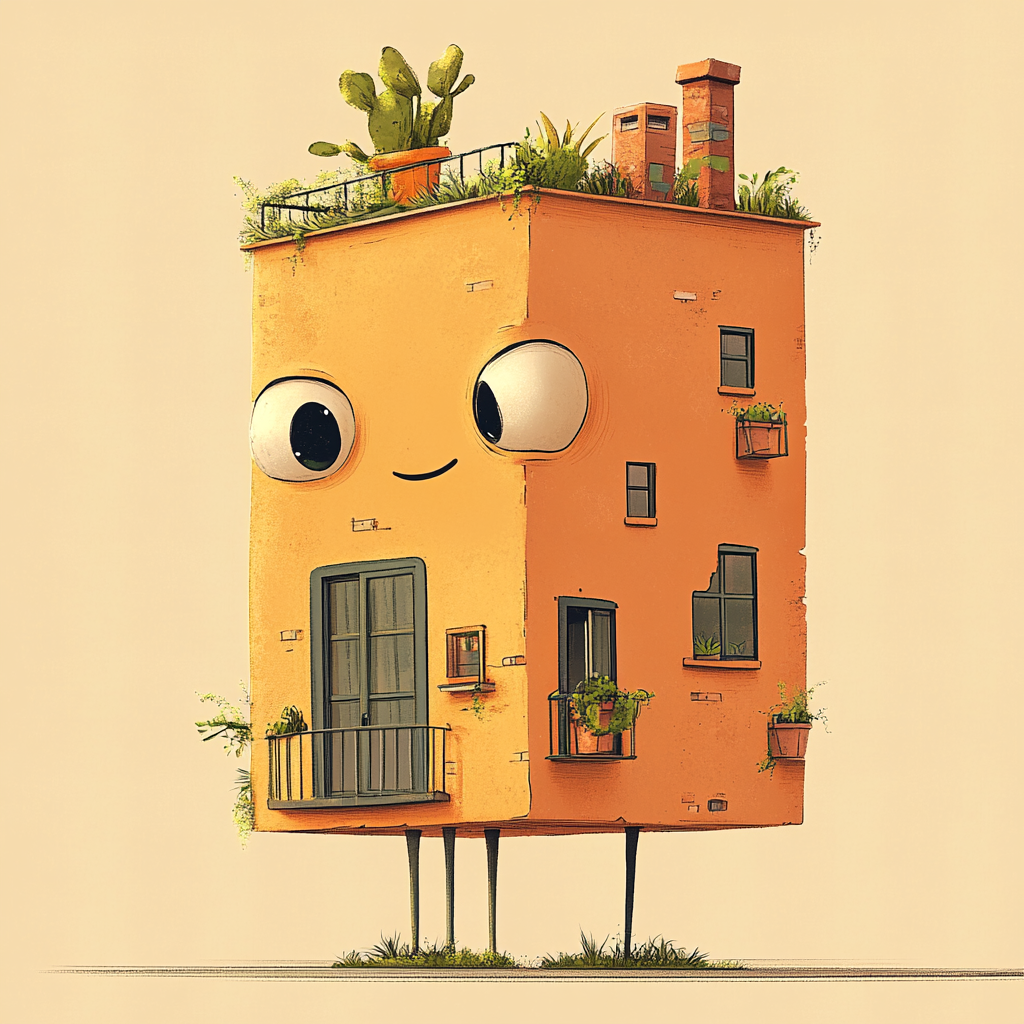 A Funny Apartment Building Character with Playful Vibe