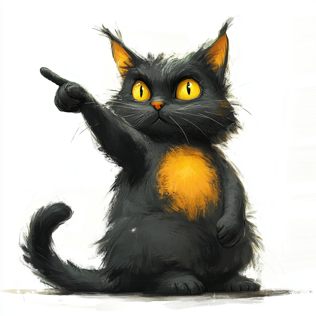 A Funny Black and Yellow Cat Pointing Cartoon