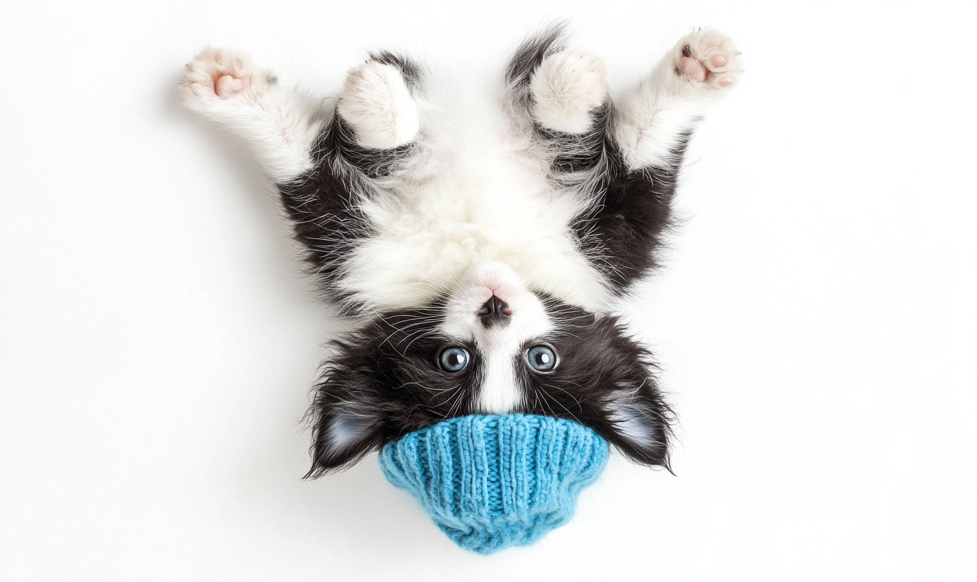 A Funny Cat Wearing Blue Beanie Lying Down