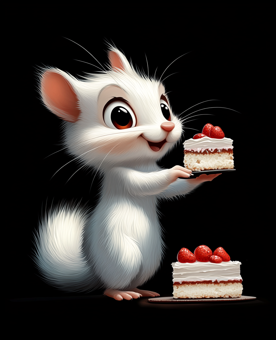 A Funny Chipmunk Pulling Cake in Cartoon Style