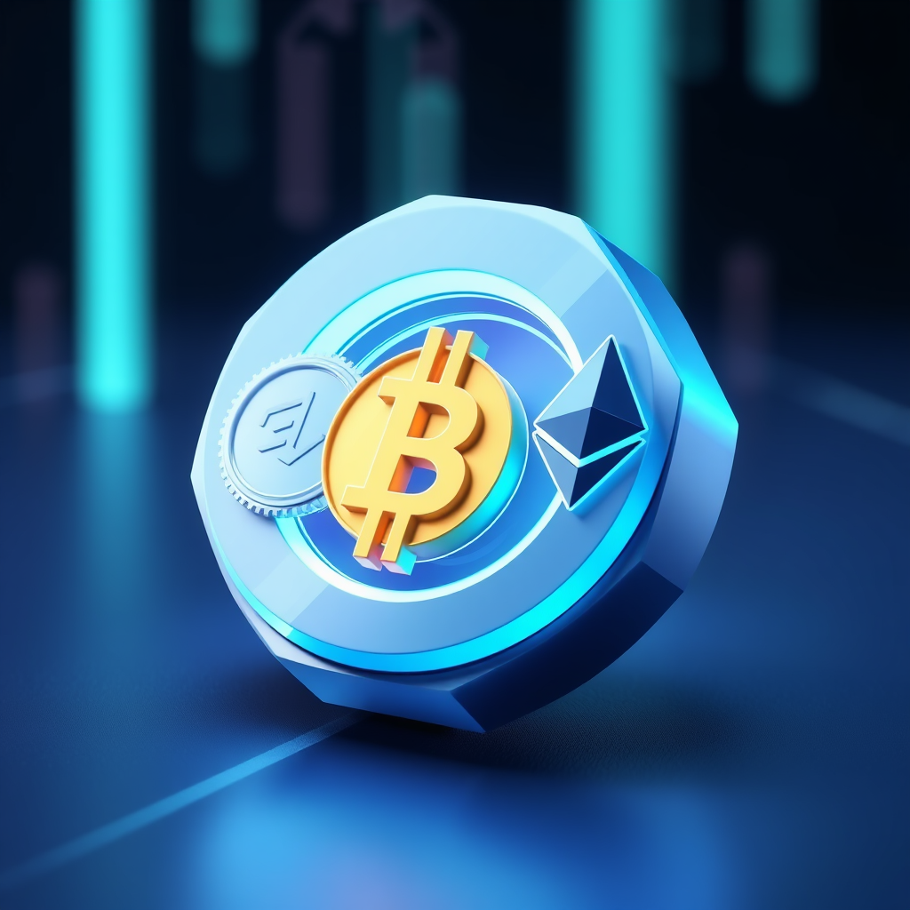 A Futuristic 3D Display of Cryptocurrency Icons