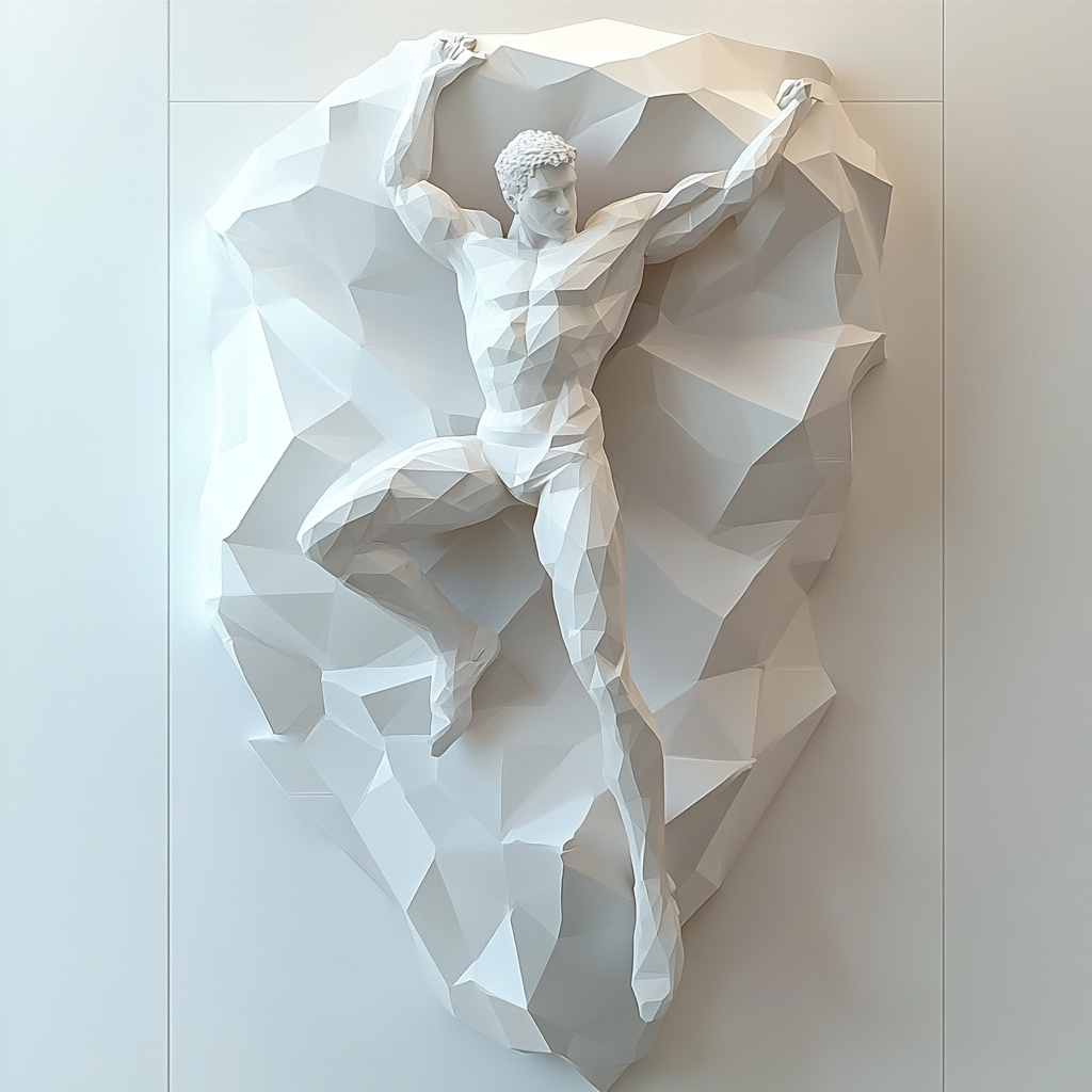 A Futuristic Athletic Man Relief Sculpture on Wall