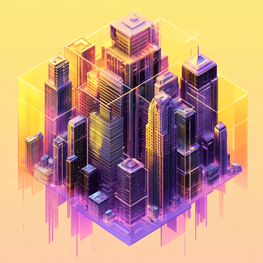 A Futuristic City Inside a Gradient Cube