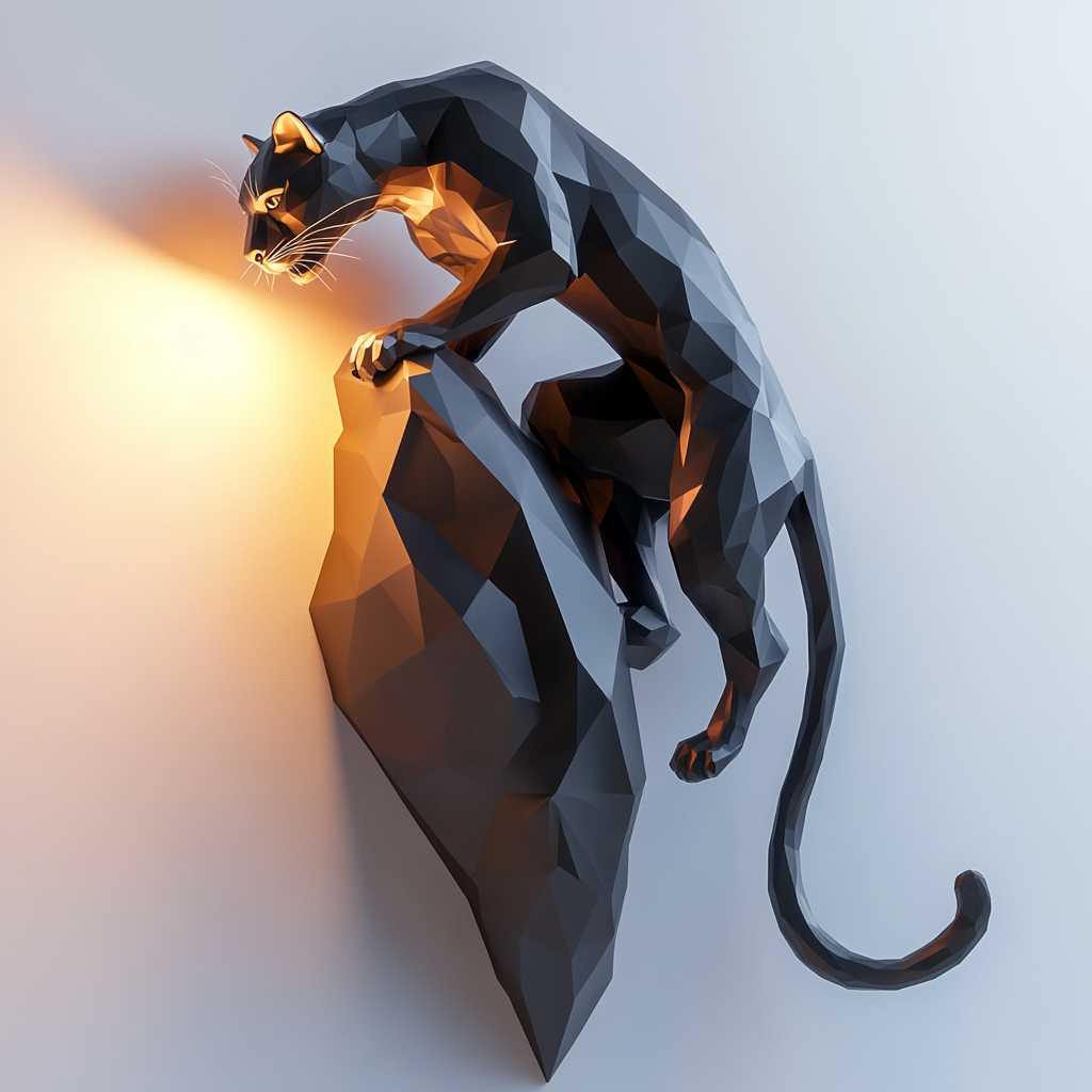 A Futuristic Panther Sculpture on Minimalistic Wall