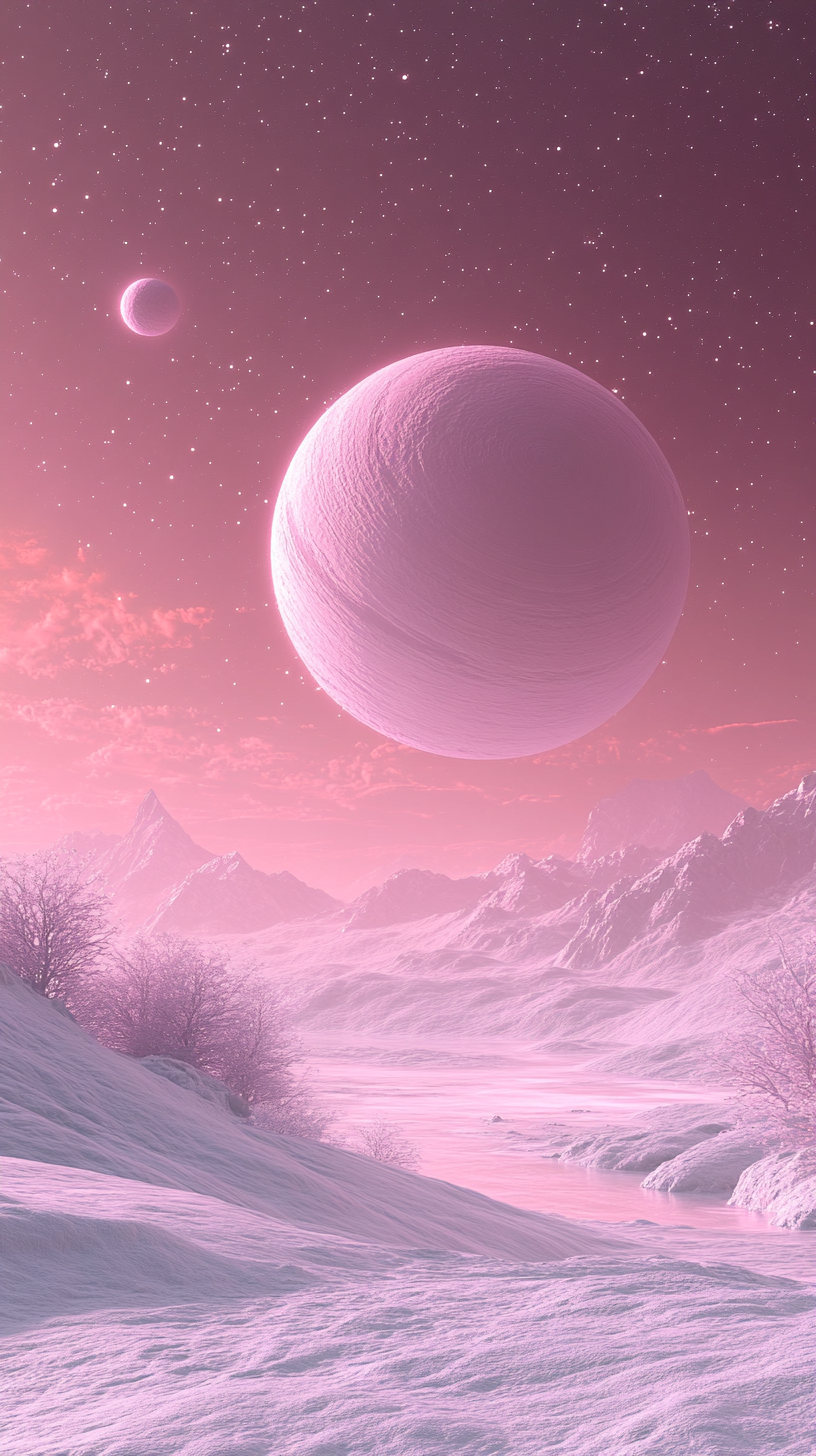 A Gentle Pastel Cosmic Landscape with Glowing Planet