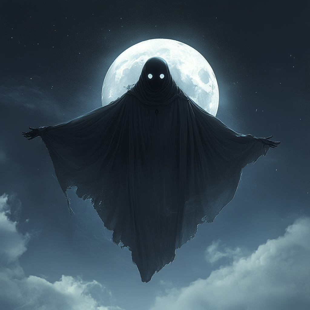 A Ghostly Spectre Flying against the Moonlit Sky