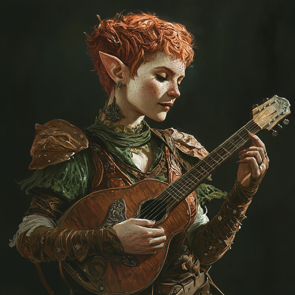 A Giant Female Wood Elf Bard Illustration