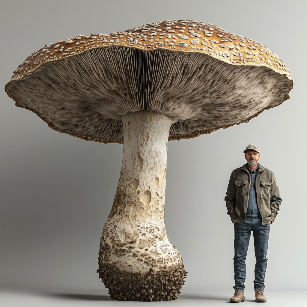 A Giant Mushroom Next to a Man