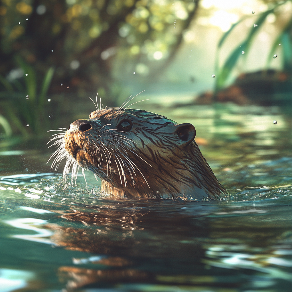 A Giant Otter Swimming in Amazon River Beauty.