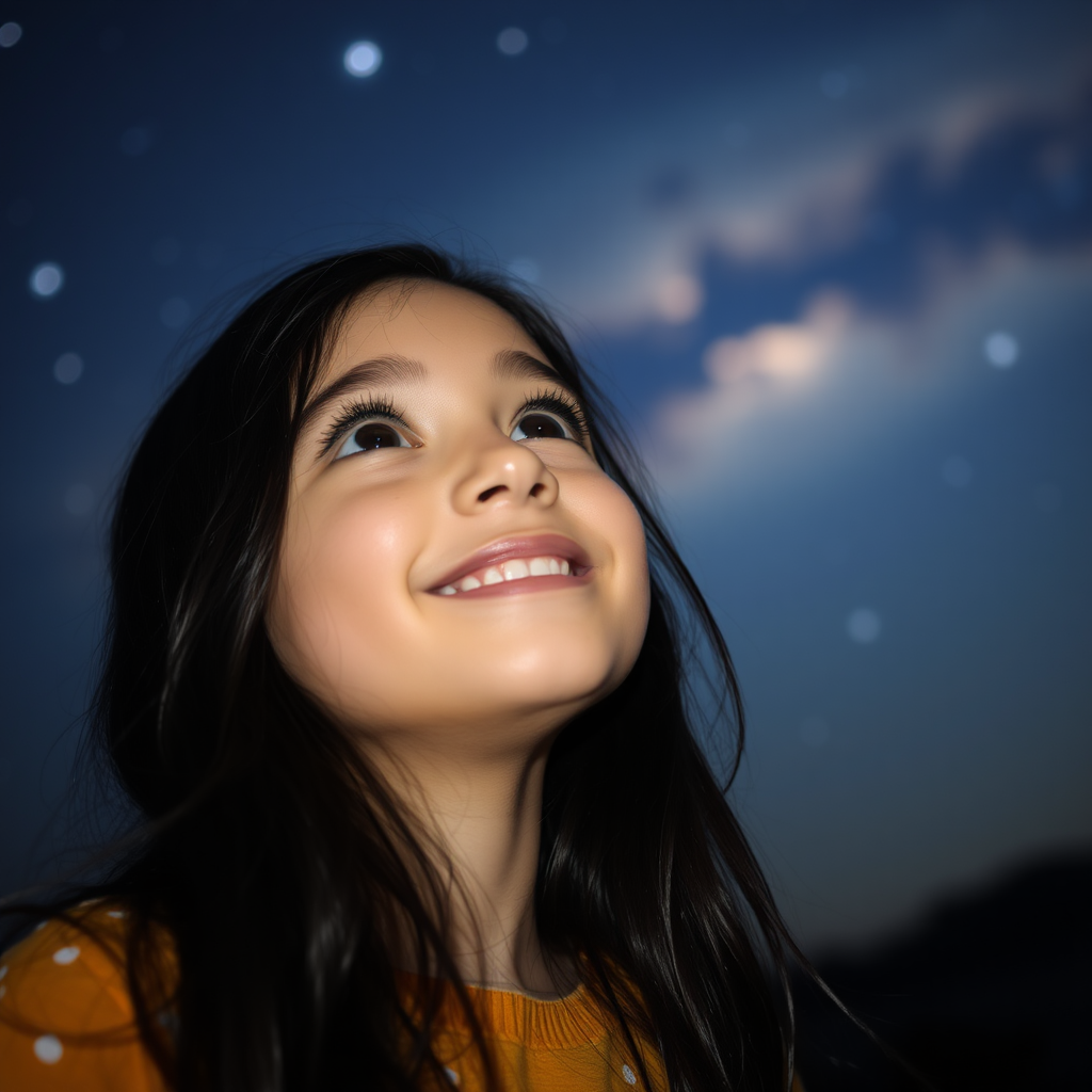 A Girl Admiring the Beautiful Night Sky