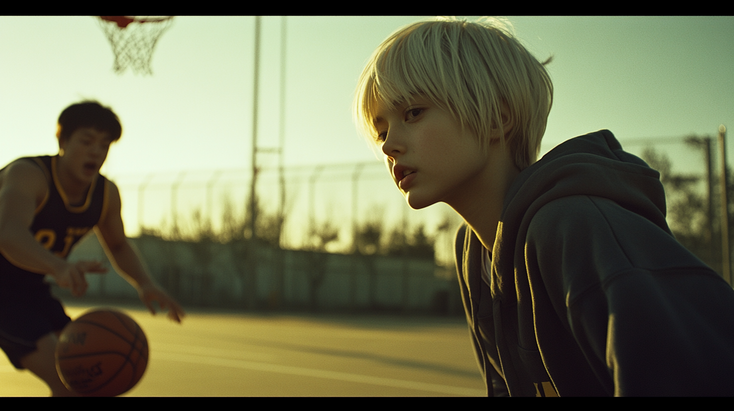 A Girl Basketball Player Evades Falling Opponent Morning