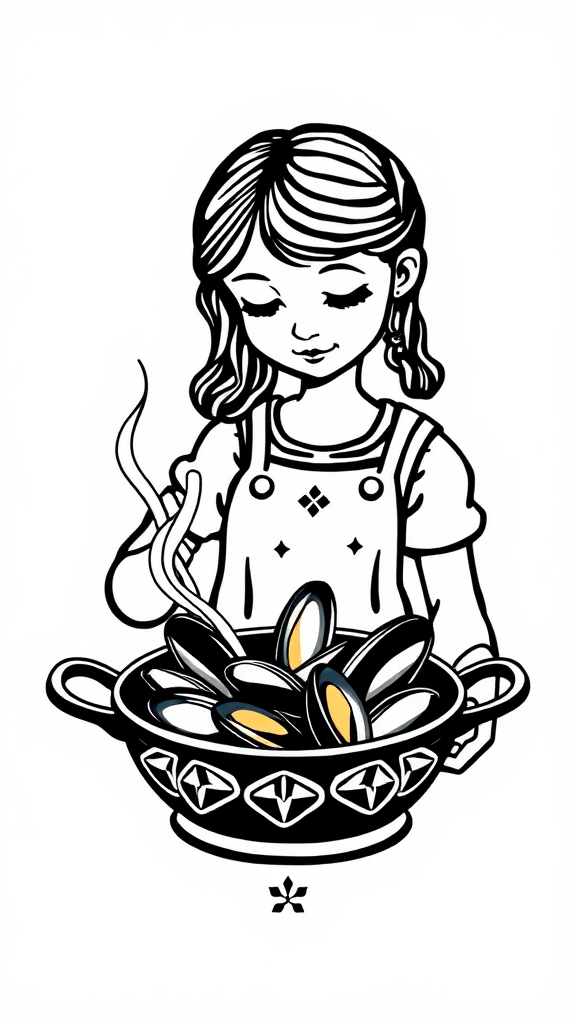 A Girl Cooking Mussels: Ancient Slavic-Style Icon