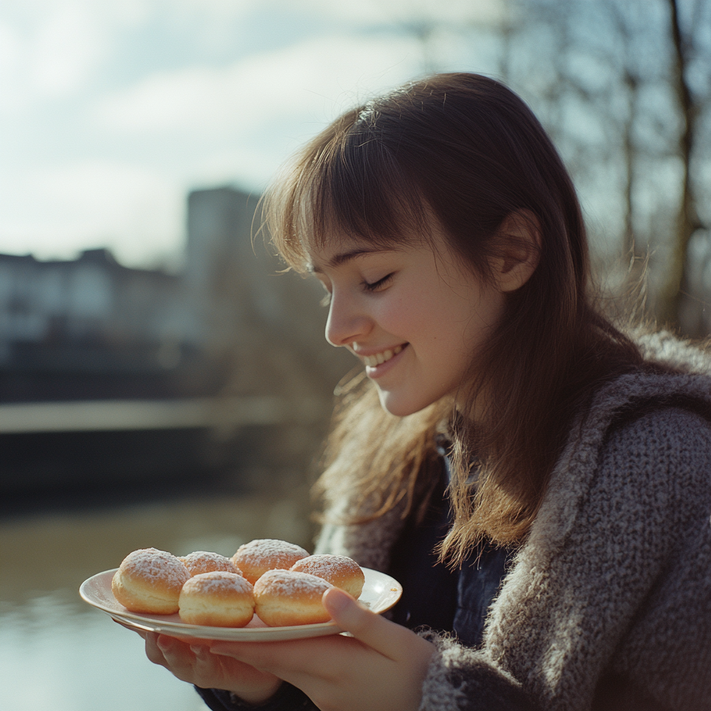 A Girl Enjoying Oval Friands in Nature