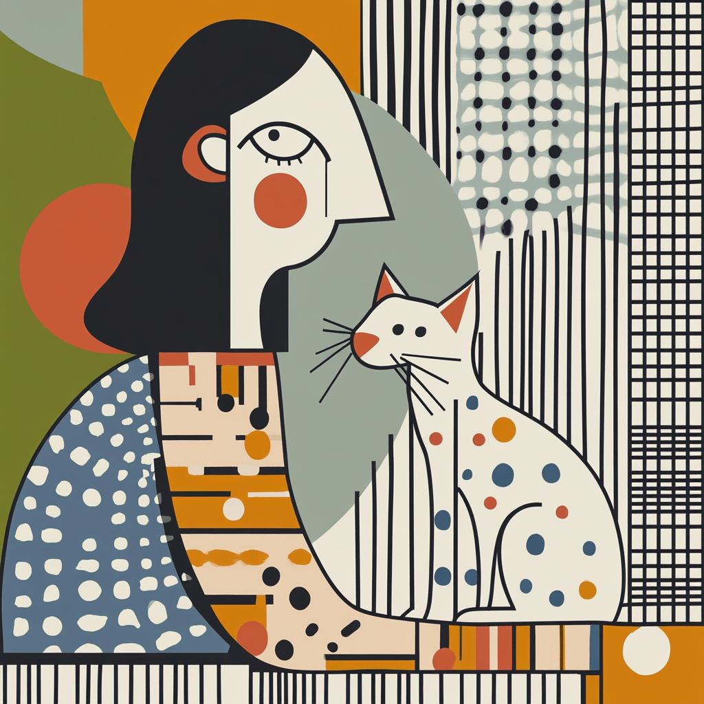 A Girl Playing with a Cat in Art Style