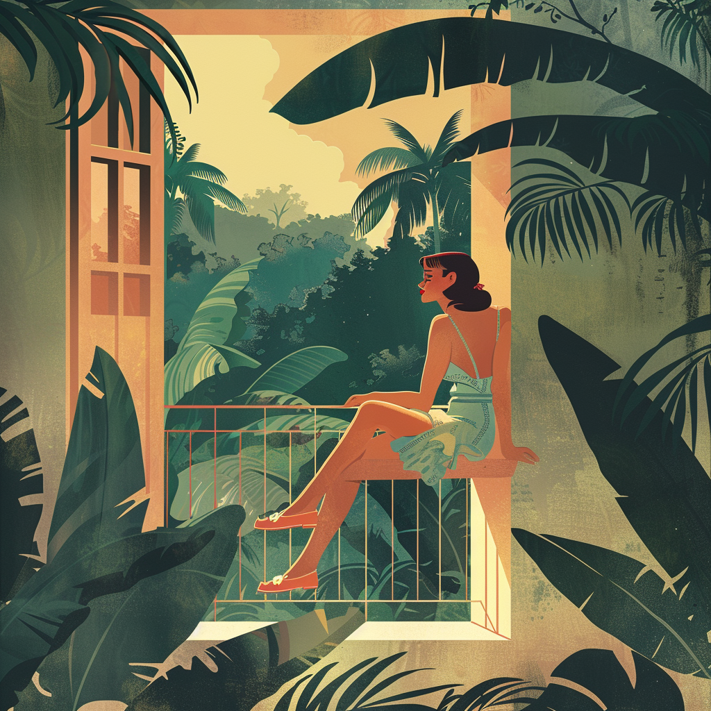 A Girl in Balcony of 1950s Jungle Luxury Home