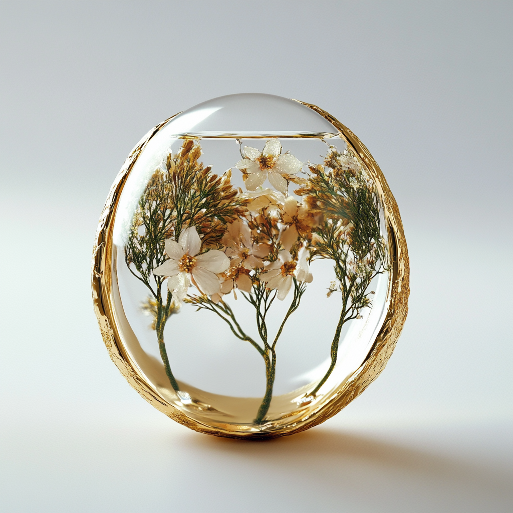 A Glass Ring With Dried Flowers and Twigs