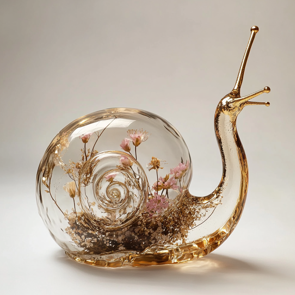 A Glass Snail with Flowers in Jewelry Style