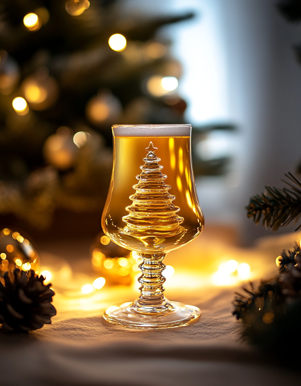 A Glass of Beer with Christmas Tree Stem