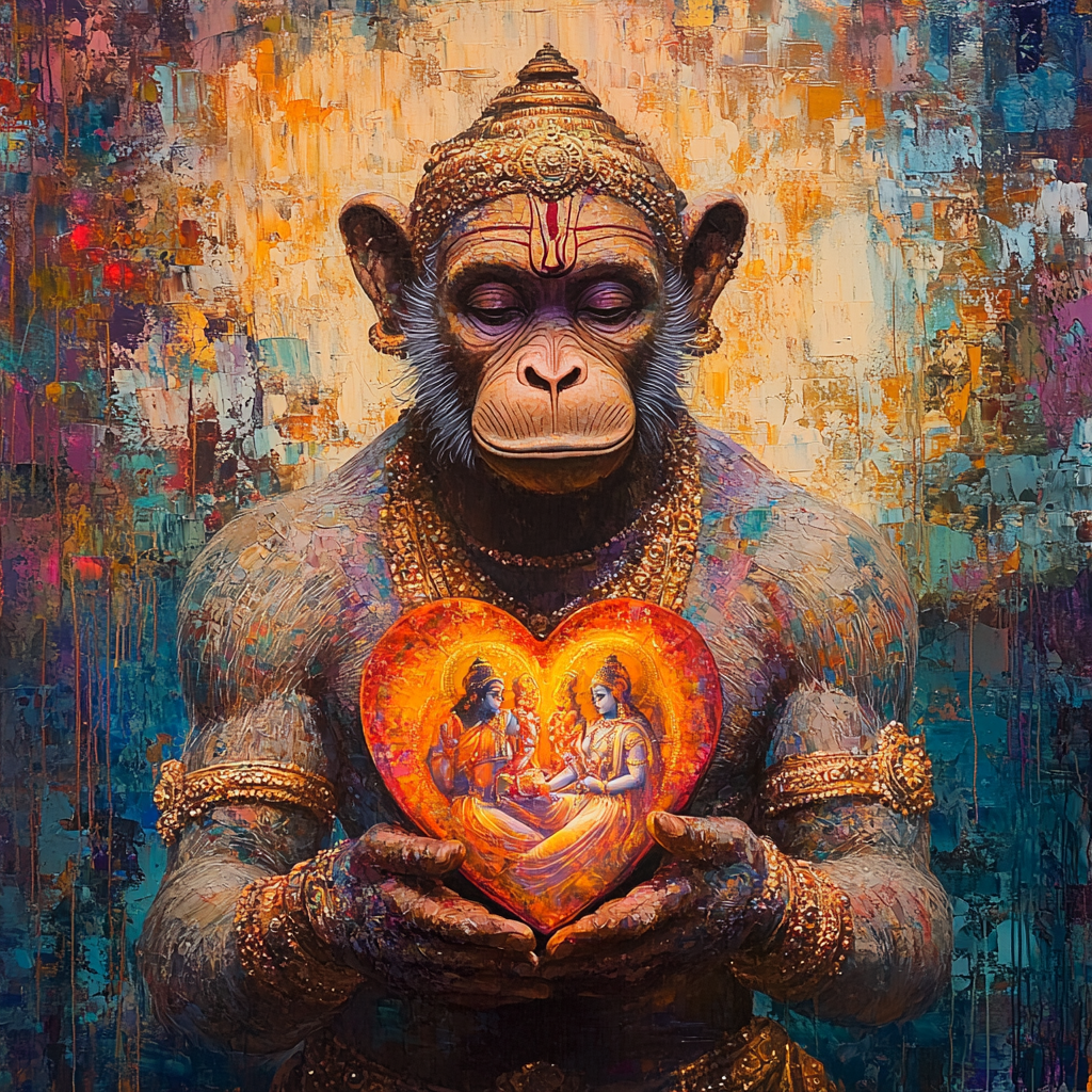 A Glowing Monkey Holds Divine Heart Painting