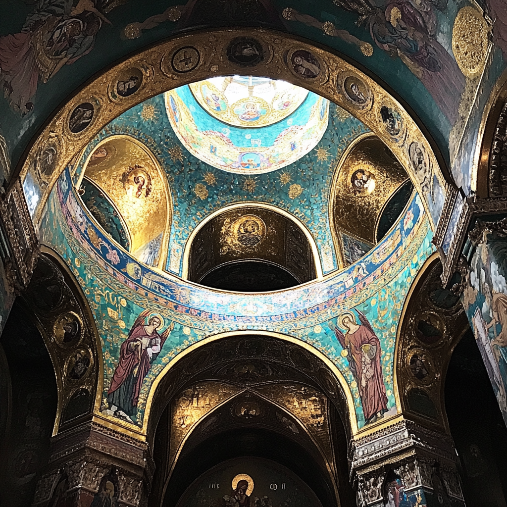 A Gold Dome with Biblical Mosaic Collages