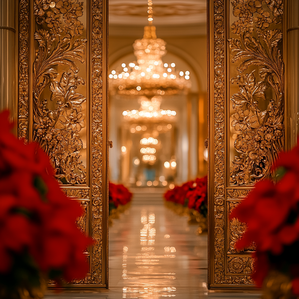 A Golden Door to an Ornate Festive Room