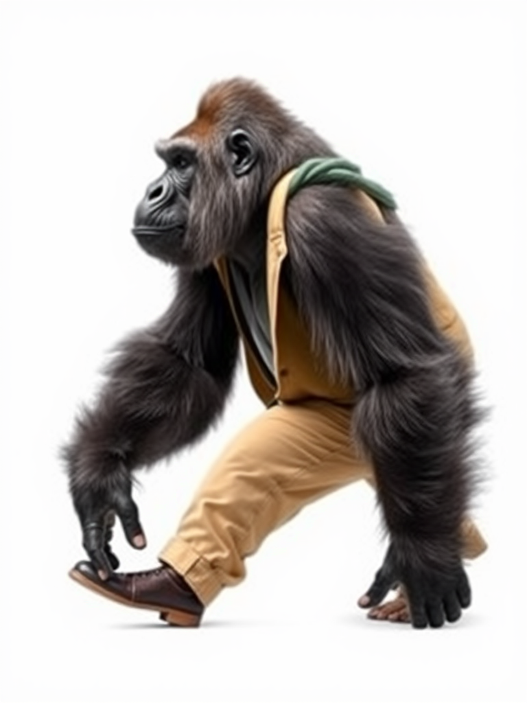 A Gorilla Walking in Street Clothes Like a Man.