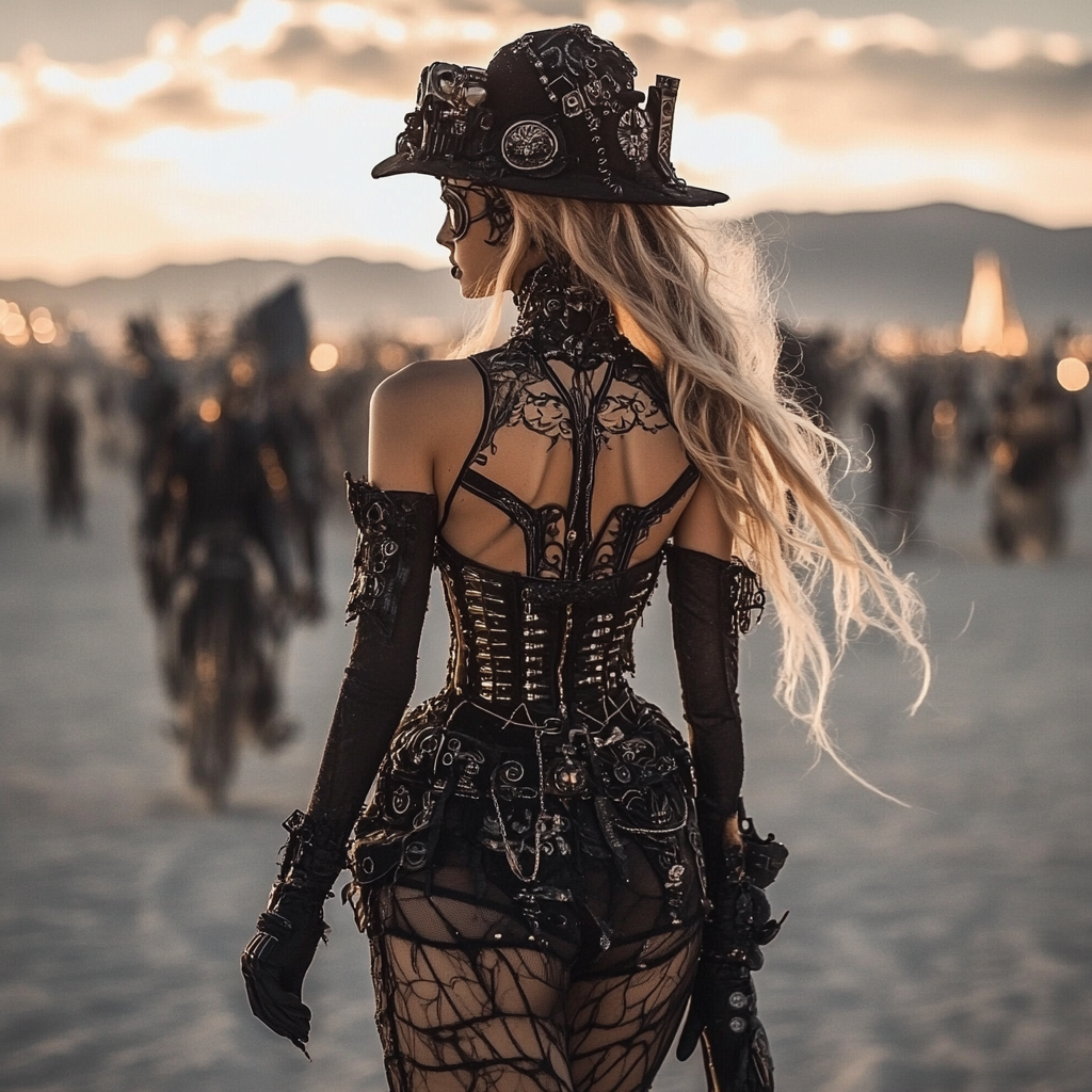 A Gothic Steampunk Outfit at Burning Man Festival