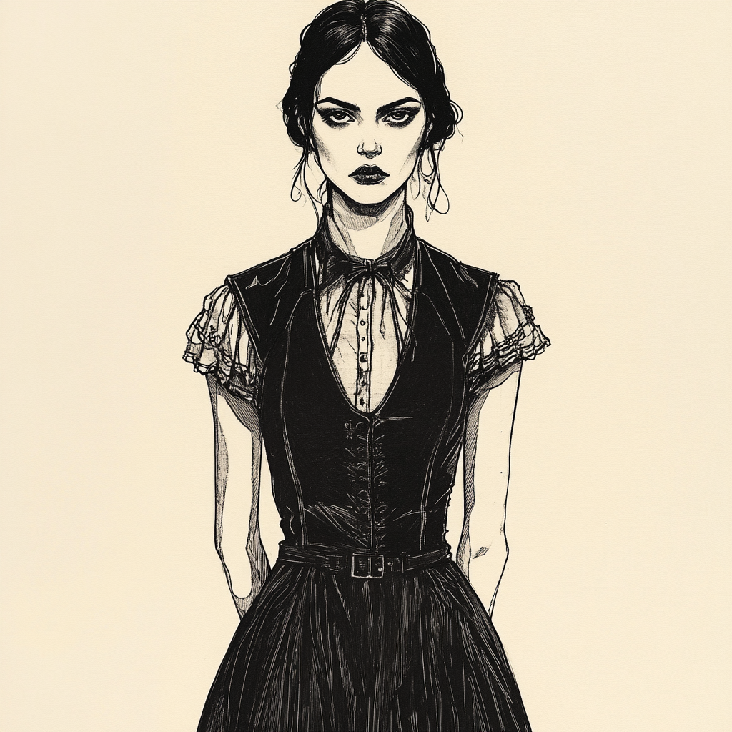 A Gothic Woman in Vintage Outfit