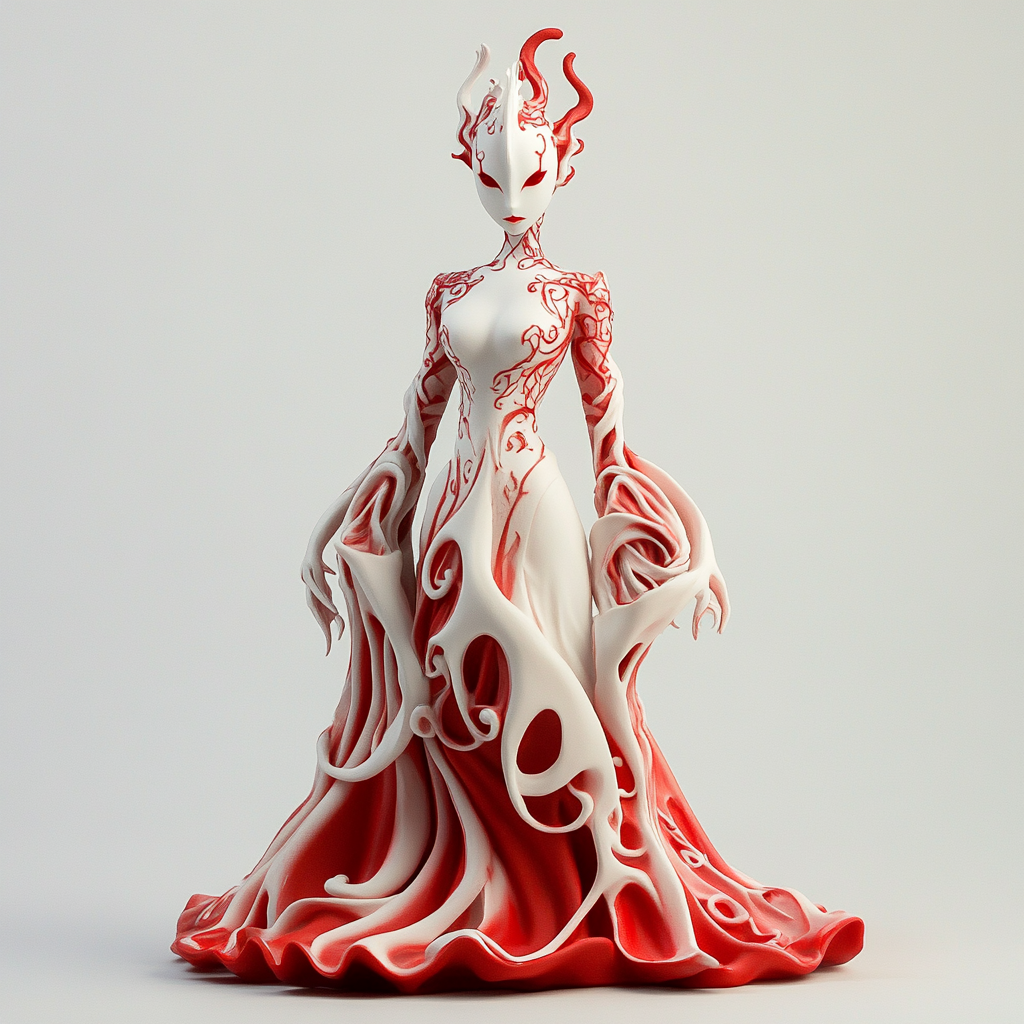 A Graceful Figure in Red and White Gown