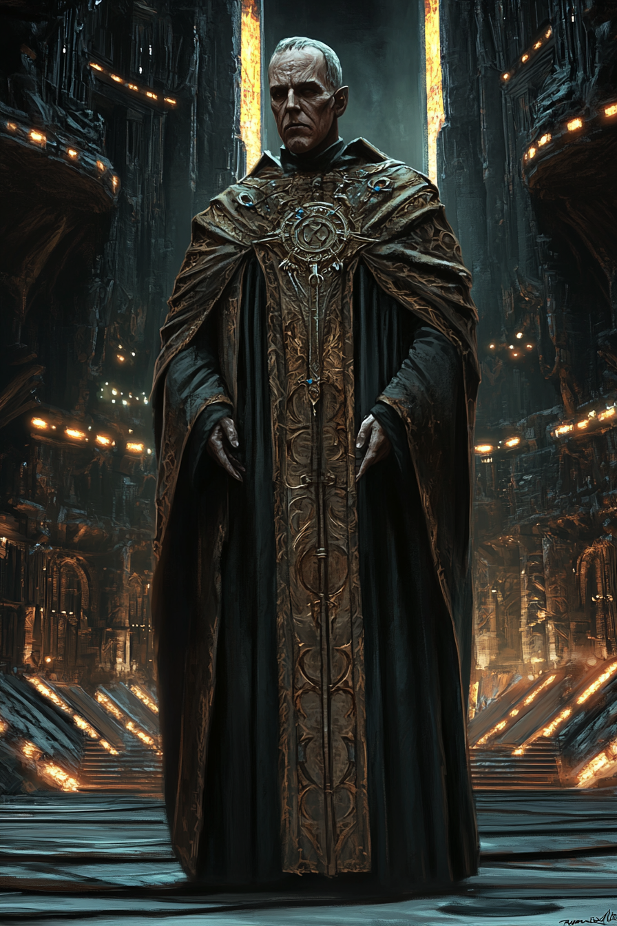 A Grimdark Male Priest in Gothic Robe Painting.