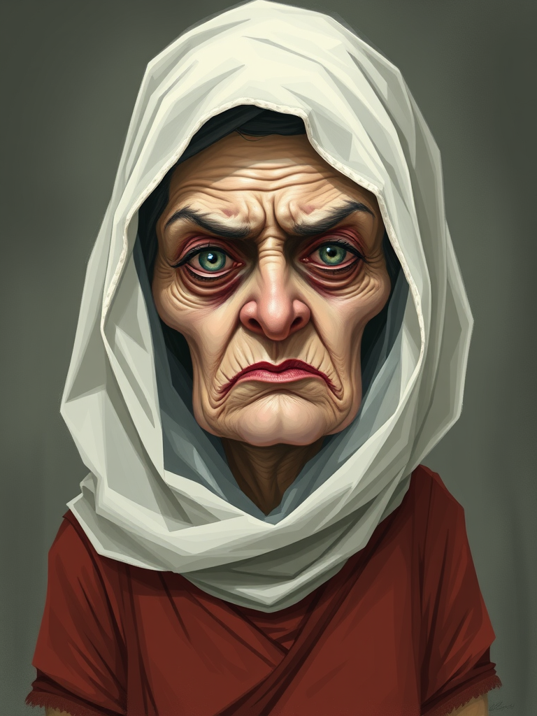 A Grumpy, Veiled Woman Caricature