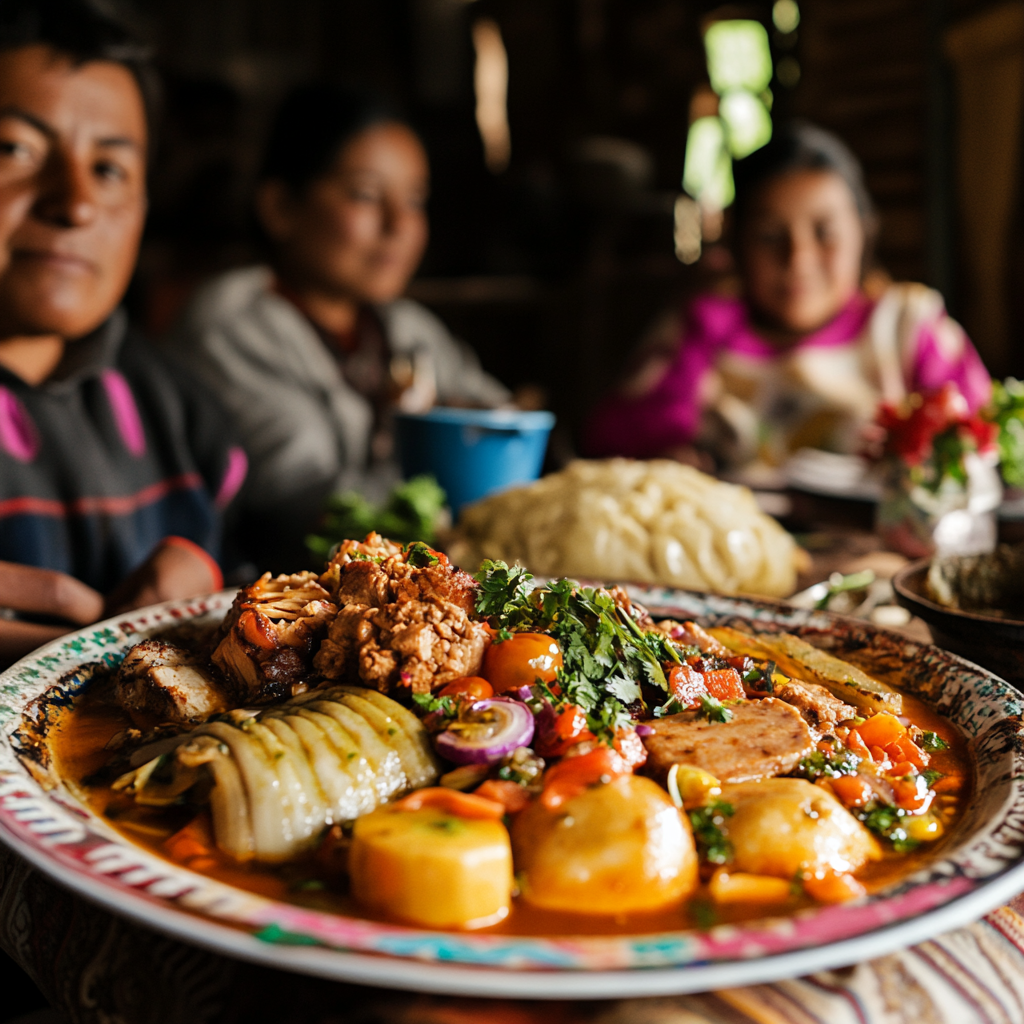 A Guatemalan family enjoying fiambre around the table