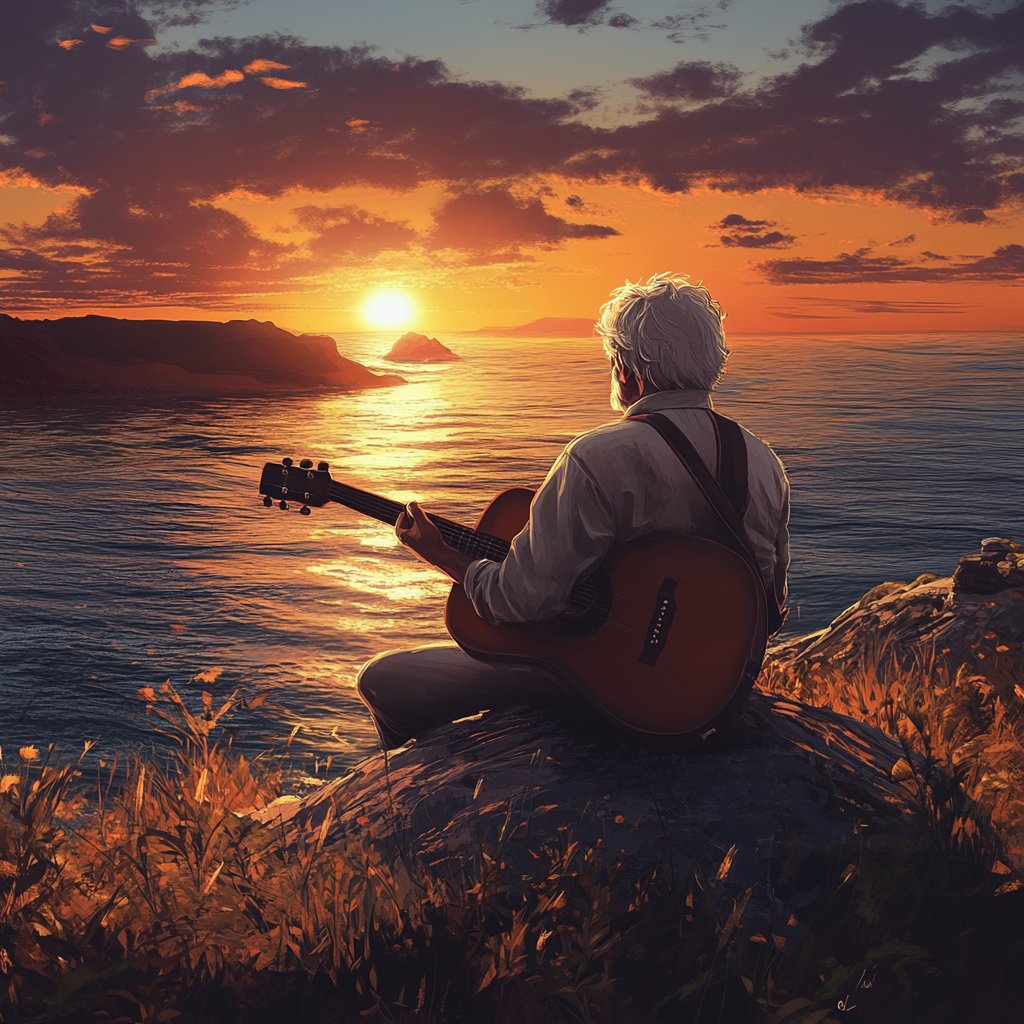 A Guitar Playing Musician on Sunset Rock