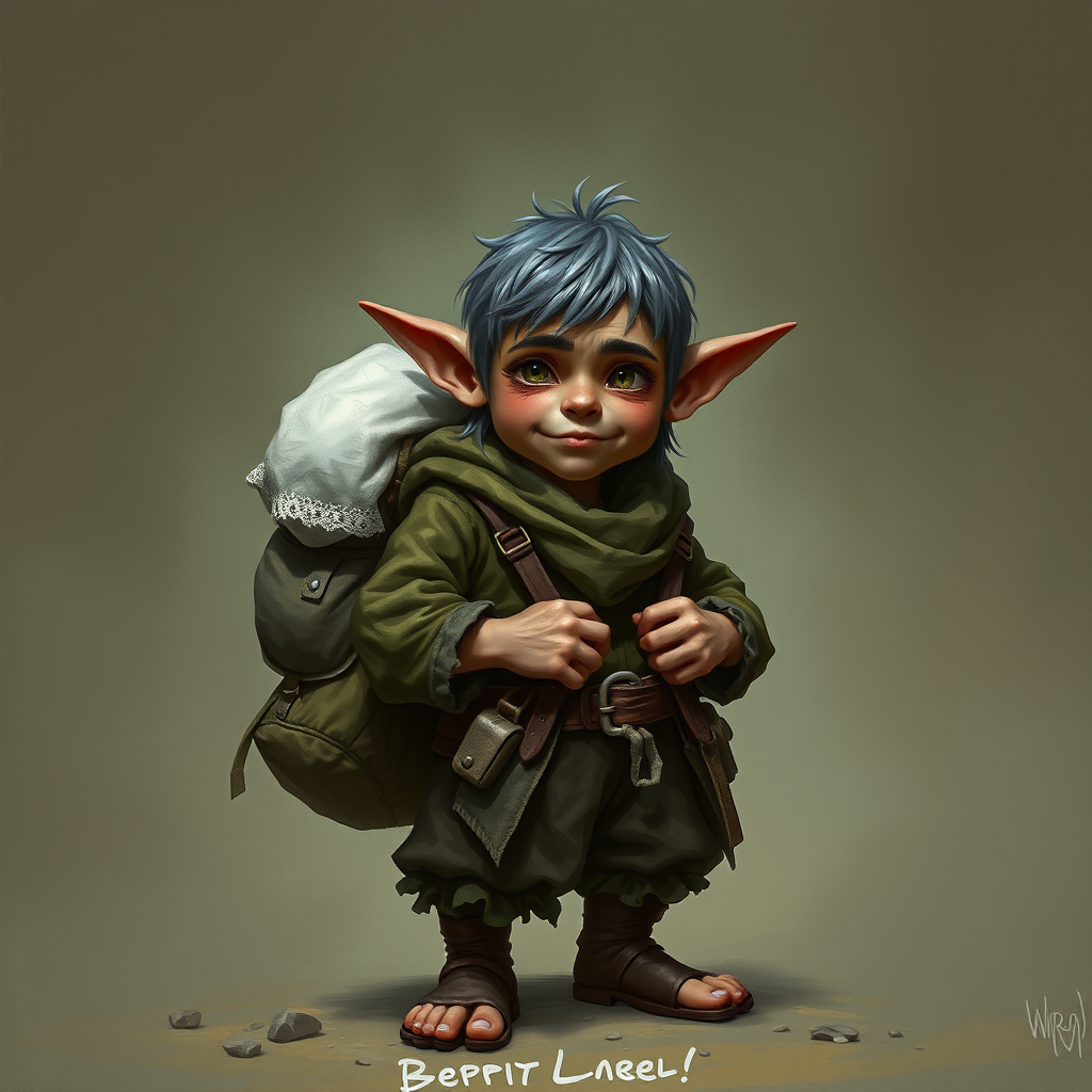 A Halfling with Loose Clothes and Stuffed Backpack