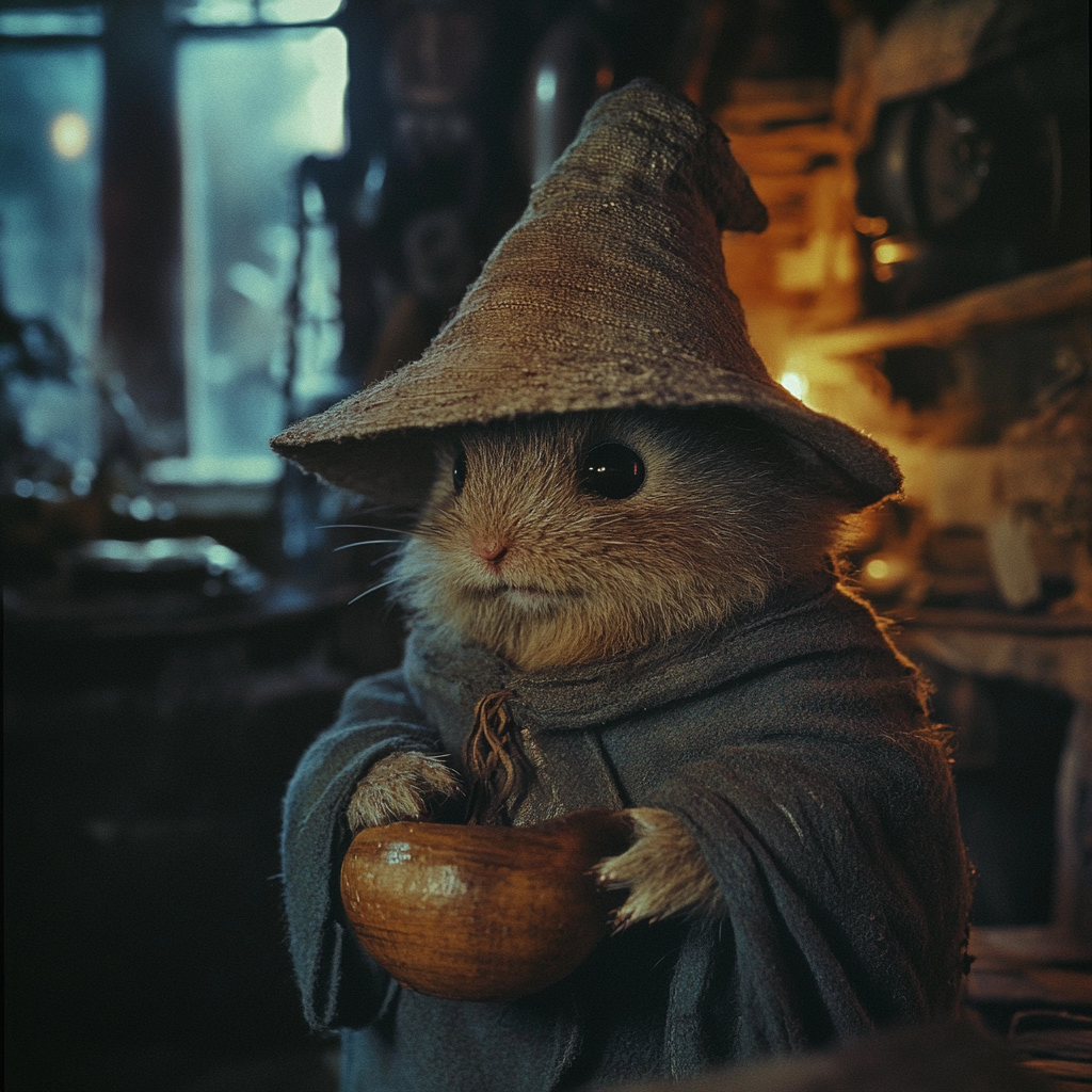 A Hamster Wizard in 1950's Fantasy Movie Cabin