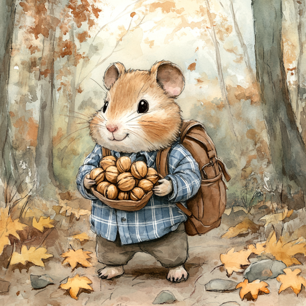 A Hamster with Nuts in the Forest