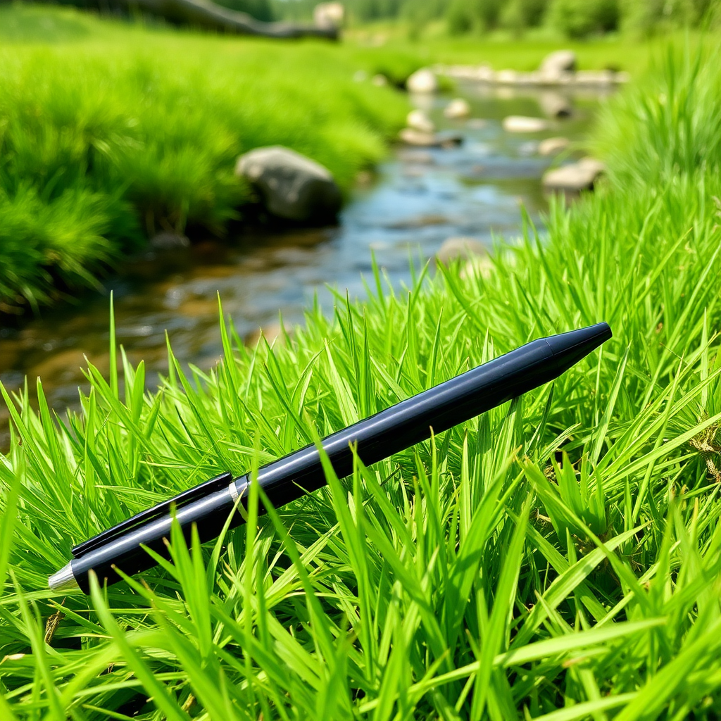 A Handpen on Green Grass by Clear River