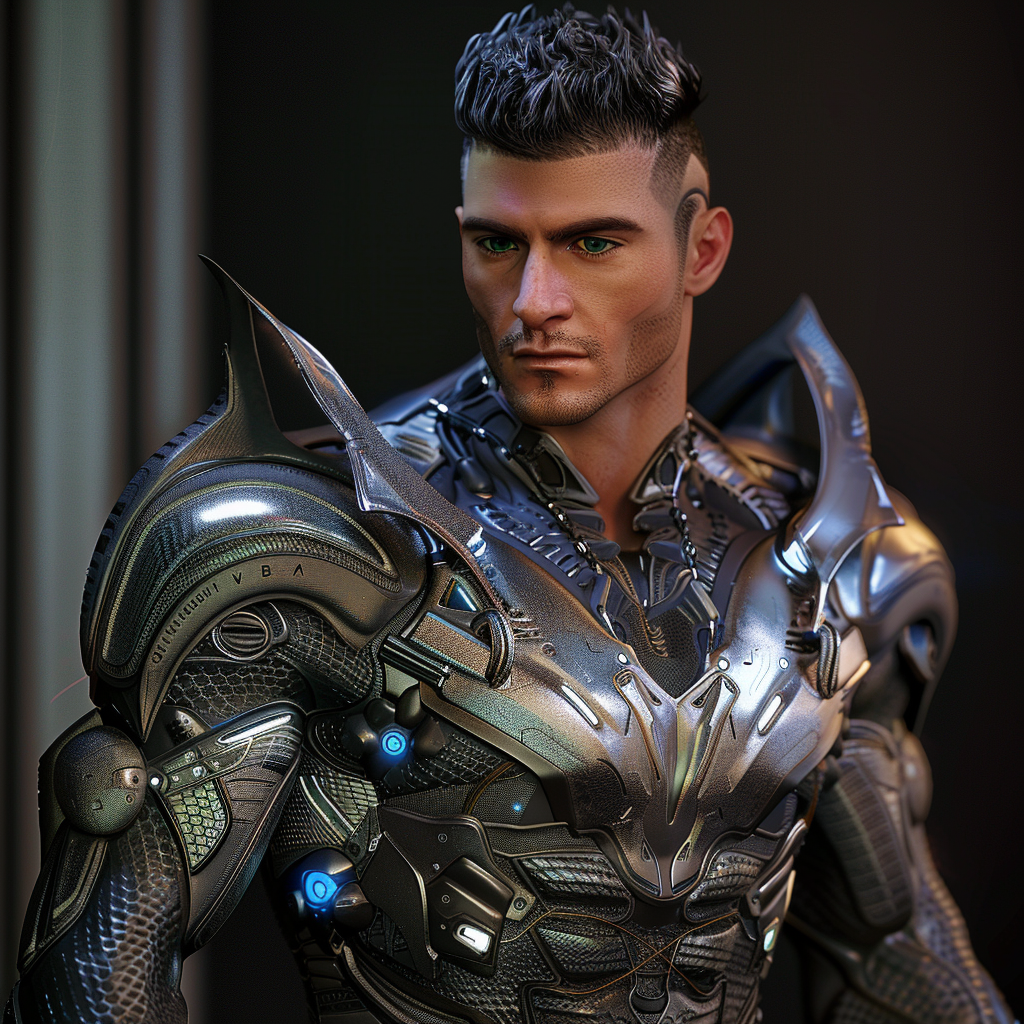 A Handsome Alien Hero in Futuristic Armor