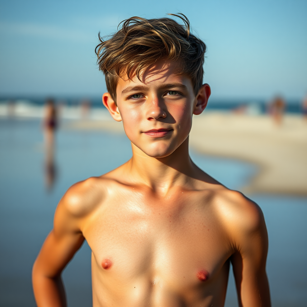 A Handsome Boy Modeling in Speedos at Beach