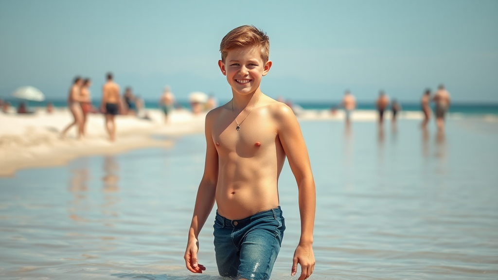 A Handsome Boy in Speedo at Naturist Beach.