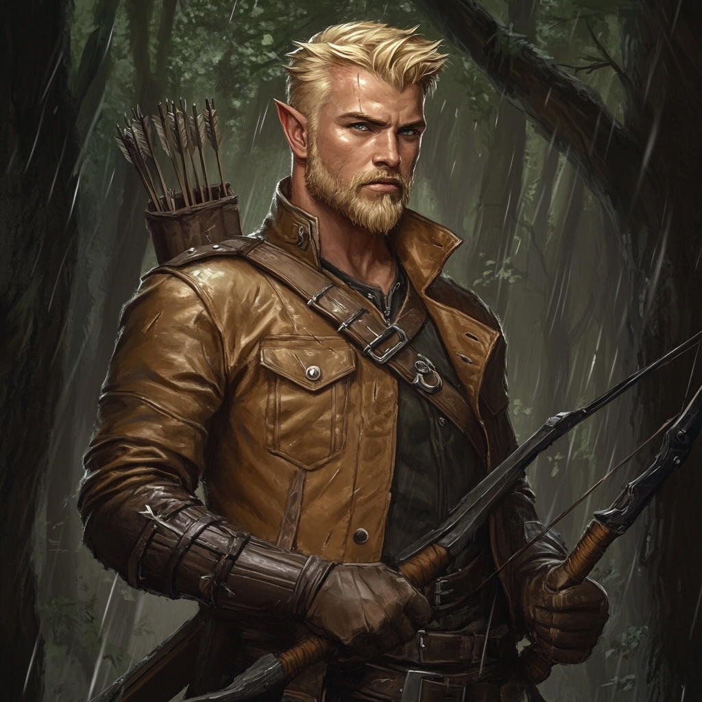 A Handsome Half-Elf Ranger in Dark Woods