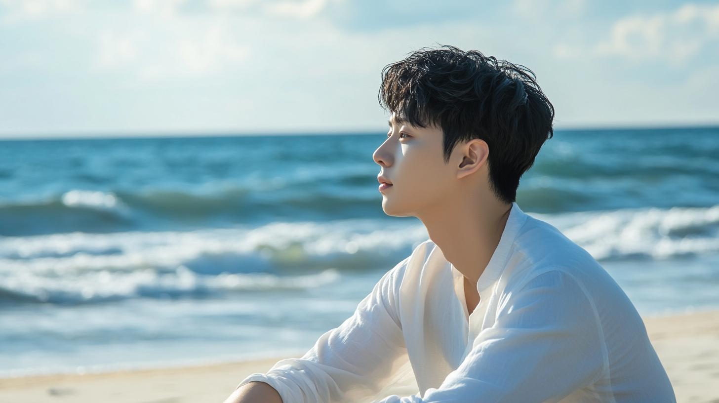 A Handsome Man Contemplating on a Beach